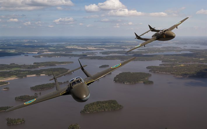 De Havilland Vampire SAAB J28A, Royal Swedish Air Force, avion de chasse su&#233;dois, Seconde Guerre mondiale, de Havilland Vampire