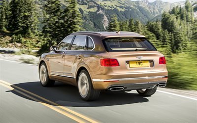 Bentley Bentayga, 2017, 4k, el Suv de lujo de bronce, marr&#243;n Bentayga, coches nuevos, Brit&#225;nico de autom&#243;viles, Bentley
