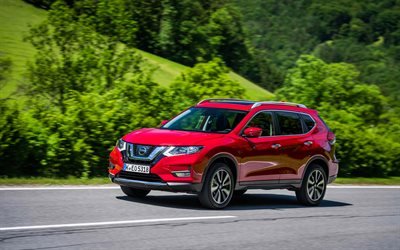 4k, Nissan X-Trail, 2018 voitures, v&#233;hicules multisegments, rouge, X-Trail, les voitures japonaises, Nissan