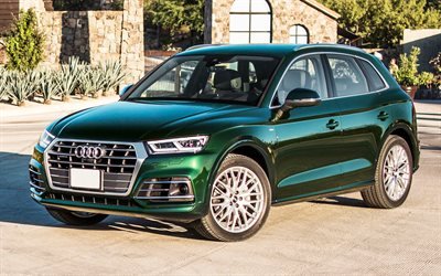 Audi Q5, 2017, 4k, kentsel crossover, yeşil Q5, Yeni araba, Alman otomobil, Audi
