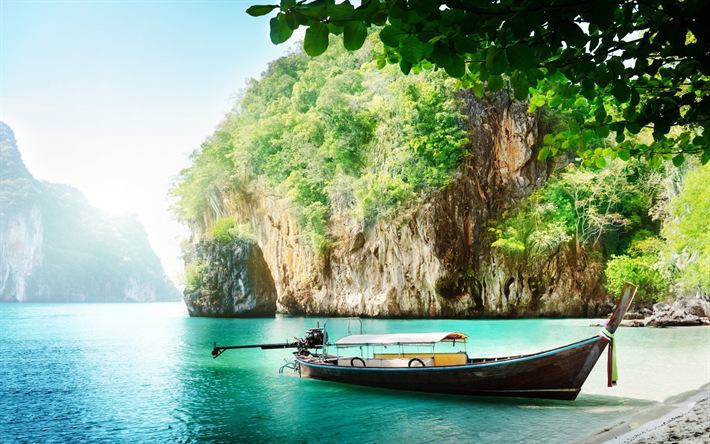 isla tropical, en barco, en Tailandia, el mar, viajar, la playa, Laos