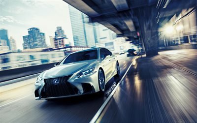 4k, Lexus LS 500 F Sport, motion blur, 2018 autoja, street, uusi LS, Lexus