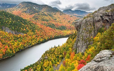Montanhas Adirondack, 4k, outono, floresta, EUA, american marcos, Am&#233;rica