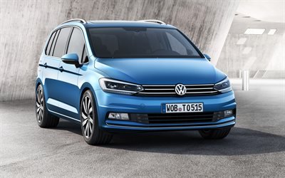 Volkswagen Touran, 2017, compact van, new cars, blue Touran, German cars, VW Touran, Volkswagen