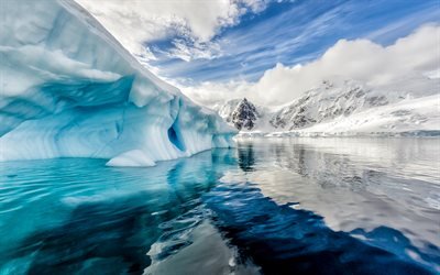 Antarctica, 4k, iceberg, South ocea, glaciers, South Pole