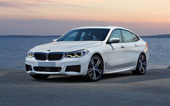 BMW 6 GT, 2018, Gran Turismo, 4k, new white 6 Series, German cars BMW