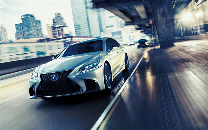 Lexus LS 500 F Sport, 2018, hopea sedan LS 500, uusia autoja, luksusautojen, business-luokassa, tie, nopeus, Lexus