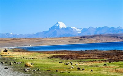 Le mont Kailash, 4k, la rivi&#232;re, l&#39;Asie, l&#39;&#233;t&#233;, le Tibet
