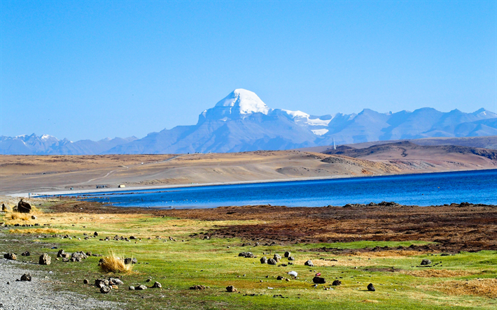 Il monte Kailash, 4k, fiume, in Asia, in estate, Tibet
