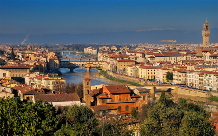 Florens, vackra italienska staden, morgon, soluppg&#229;ng, Toscana, Italien