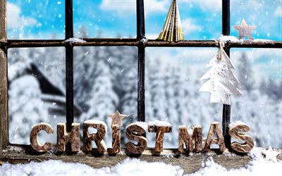 Merry Christmas, window, Happy New year, xmas decoration, winter, Christmas