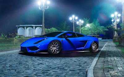 4k, Lamborghini Gallardo, tuning, 2018 cars, sportscars, blue Gallardo, supercars, Lamborghini