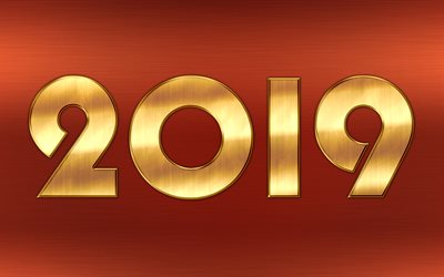 4k, Happy New Year 2019, bronze background, golden digits, creative, 2019 year, artwork, 2019 concepts