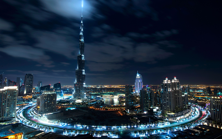 Dubai, Burj Khalifa, skyscrapers, modern architecture, night, metropolis, UAE