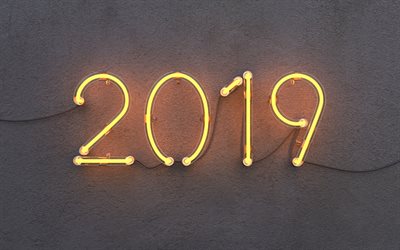 2019 year, neon lamps, light, 2019 concepts, Happy New Year, neon light, effects