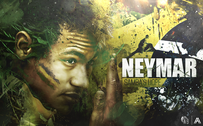 Neymar, fan art, creative, football stars, Brazil National Team, Coutinho, Neymar JR, soccer, grunge, Brazilian football team