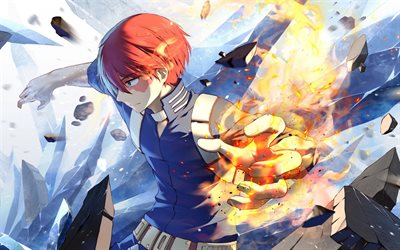 Boku No Hero Academia, Todoroki Shoto, la flamme &#224; la main, des personnages de dessins anim&#233;s, de mangas japonais