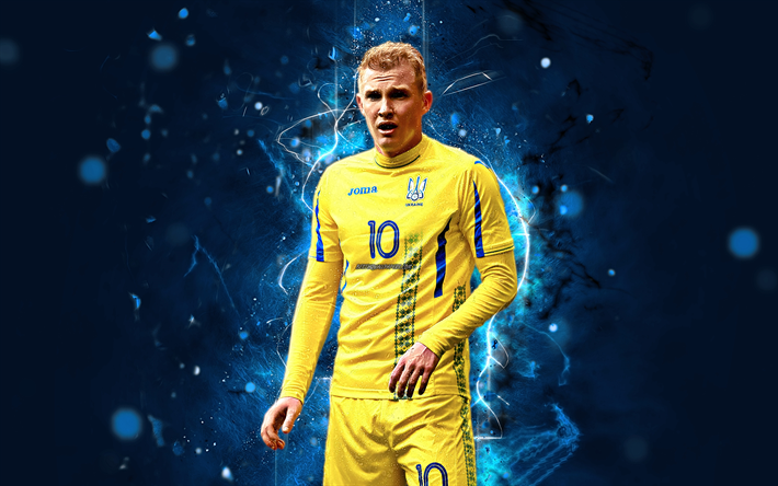 Viktor Kovalenko, arte astratta, Ucraina, Squadra Nazionale, fan art, Kovalenko, calcio, calciatori, luci al neon, ucraino squadra di calcio