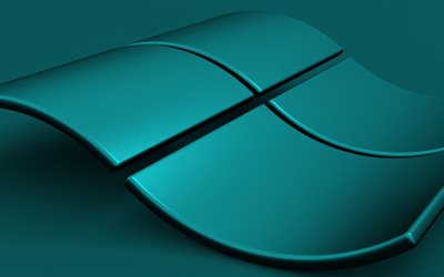 Dark turquoise Windows logo, Windows 3d logo, dark turquoise background, Windows emblem, Windows wave logo, Windows
