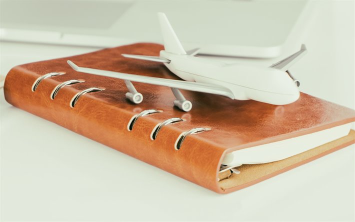 旅行の概念, 飛行機にメモ帳, 空の旅の概念, 買航空券
