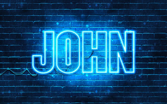 John, 4k, wallpapers with names, horizontal text, John name, blue neon lights, picture with John name