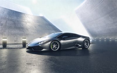 Lamborghini Huracan, 4k, bilar, 2019 bilar, supercars, Gr&#229; Lamborghini Huracan, italienska bilar, Lamborghini