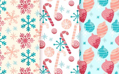 Natale texture colorate con i fiocchi di neve, Nuovo Anno, sfondo, Retr&#242; sfondo di natale, Natale texture