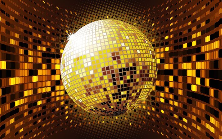 yellow disco ball, abstract art, discobolus, night club accessories, disco ball