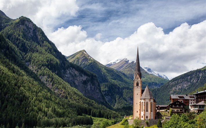 Heiligenblut, iglesia, Grossglockner Heiligenblut, mountain landscape, Alps, Carinthia, Austria