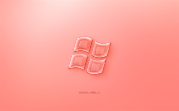Windows3Dロゴ, 赤の背景, 赤Windowsゼリーのロゴ, Windowsエンブレム, 創作3Dアート, Windows