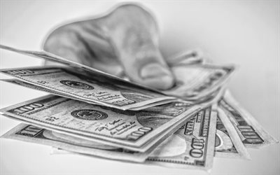 american dollars in hand, monochrome, money in hand, finance concepts, business, money