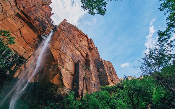 vattenfall, rock, canyon, skogen, gr&#246;na tr&#228;d, h&#246;gt vattenfall, USA