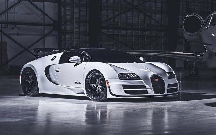 Bugatti Veyron Grand Sport Vitesse, 4k, bureau, supercars, Bugatti Veyron, blanc, Bugatti
