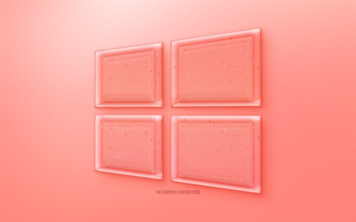 Windows10 3Dロゴ, 赤Windows10のエンブレム, 赤の背景, 赤Windows10のゼリーのロゴ, 創作3Dアート, Windows