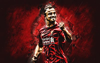 Xherdan Shaqiri, Liverpool FC, Swiss footballer, portrait, Premier League, England, red stone background, football
