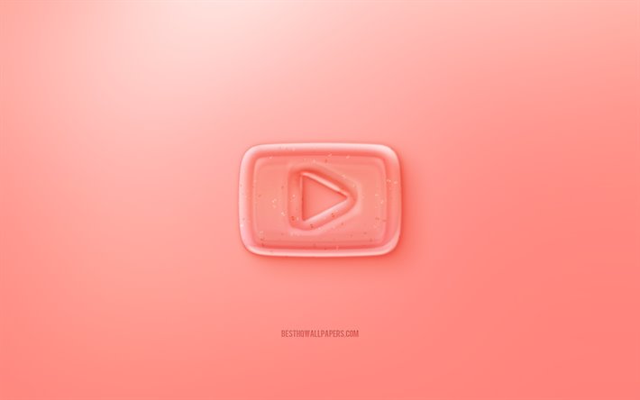 YouTube 3D logo, Kırmızı bir arka plan, Kırmızı j&#246;le YouTube logosu, YouTube amblemi, yaratıcı 3D sanat, YouTube