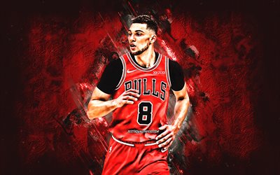 Zach LaVine, American basketball player, Chicago Bulls, NBA, red stone background, basketball, USA