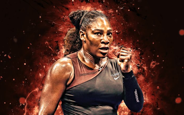 Serena Williams, 4k, amerikansk tennisspelare, WTA, neon lights brun, Serena Jameka Williams, tennis, fan art, Serena Williams 4K