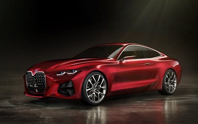 BMW Concept 4, 2019, 4K, esterno, vista frontale, rosso, coup&#232;, i concetti, le auto tedesche, BMW