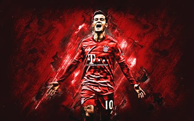 Philippe Coutinho, FC Bayern Munich, Brazilian footballer, red stone background, midfielder, Bundesliga, Germany, Coutinho Bayern