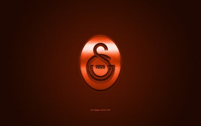 Galatasaray, Turkish football club, Turkish Super League, orange logo, orange carbon fiber background, football, Istanbul, Turkey, Galatasaray logo