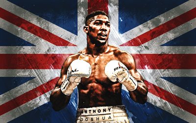 Anthony Joshua, il pugile britannico, campione del mondo IBF, WBA, WBO, IBO, ritratto, bandiera Inglese