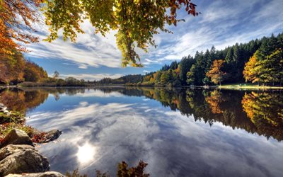 autumn, lake, forest, Germany, Deininger Weiher