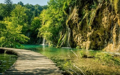 Plitvice lakes, mountains, lake, Croatia, autumn