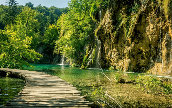 Plitvice lakes, berg, sj&#246;n, Kroatien, h&#246;st