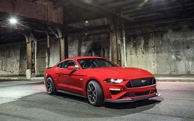 Ford Mustang GT, 2018 cars, supercars, Performance Package, red Mustang, Ford