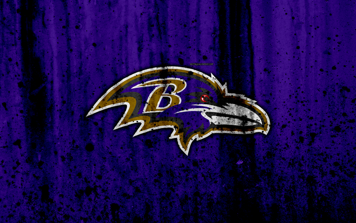 baltimore ravens, 4k, nfl, grunge stein textur, logo, emblem, baltimore, maryland, usa, american football, nord-division der american football conference der national football league