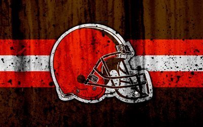 Cleveland Browns, 4k, NFL, grunge, stone texture, logo, emblem, Cleveland, Ohio, USA, American Football, North Division, American Football Conference, National Football League