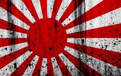 Rising Sun Flag, 4k, grunge, stone texture, flag of JMSDF, Japanese flags, Imperial Navy of Japan, Japan Maritime Self-Defense Force