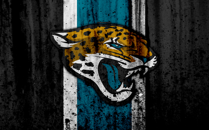 Jacksonville Jaguars, 4k, NFL, grunge, stone texture, logo, emblem, Jacksonville, Florida, USA, American Football, Southern Division, American Football Conference, National Football League